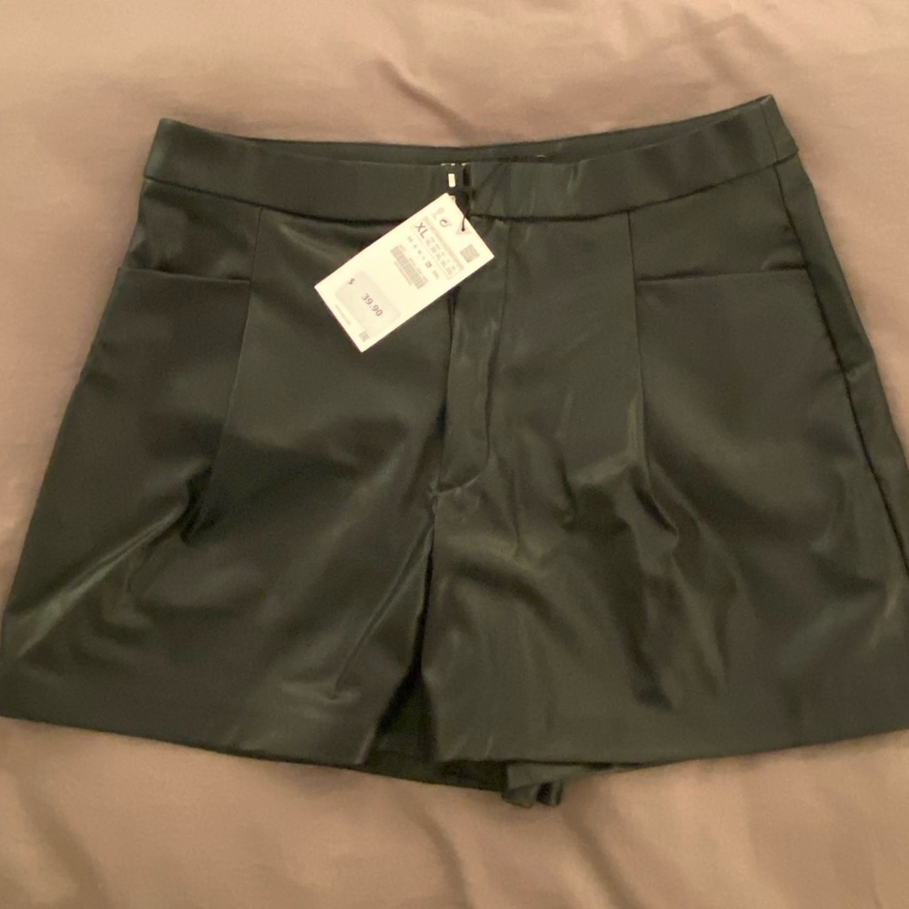 Zara Black Faux Leather Shorts XL